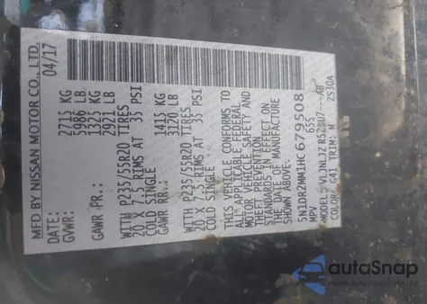 2017 Nissan Pathfinder Platinum из США, поврежденный, VIN 5N1DR2MM1HC679508